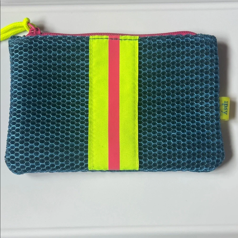 Ipsy Blue Mesh Pouch with Neon Accents